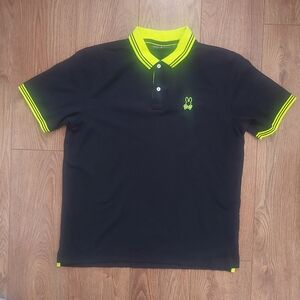 Psycho Bunny Navy Blue and Yellow Neon Golf Polo Shirt S M